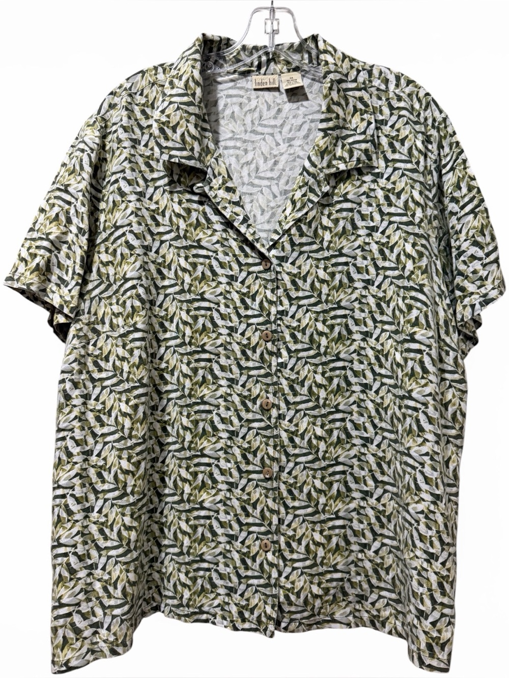 Linden Hill 2X Green Leaf Short Sleeve Button Down Shirt B2